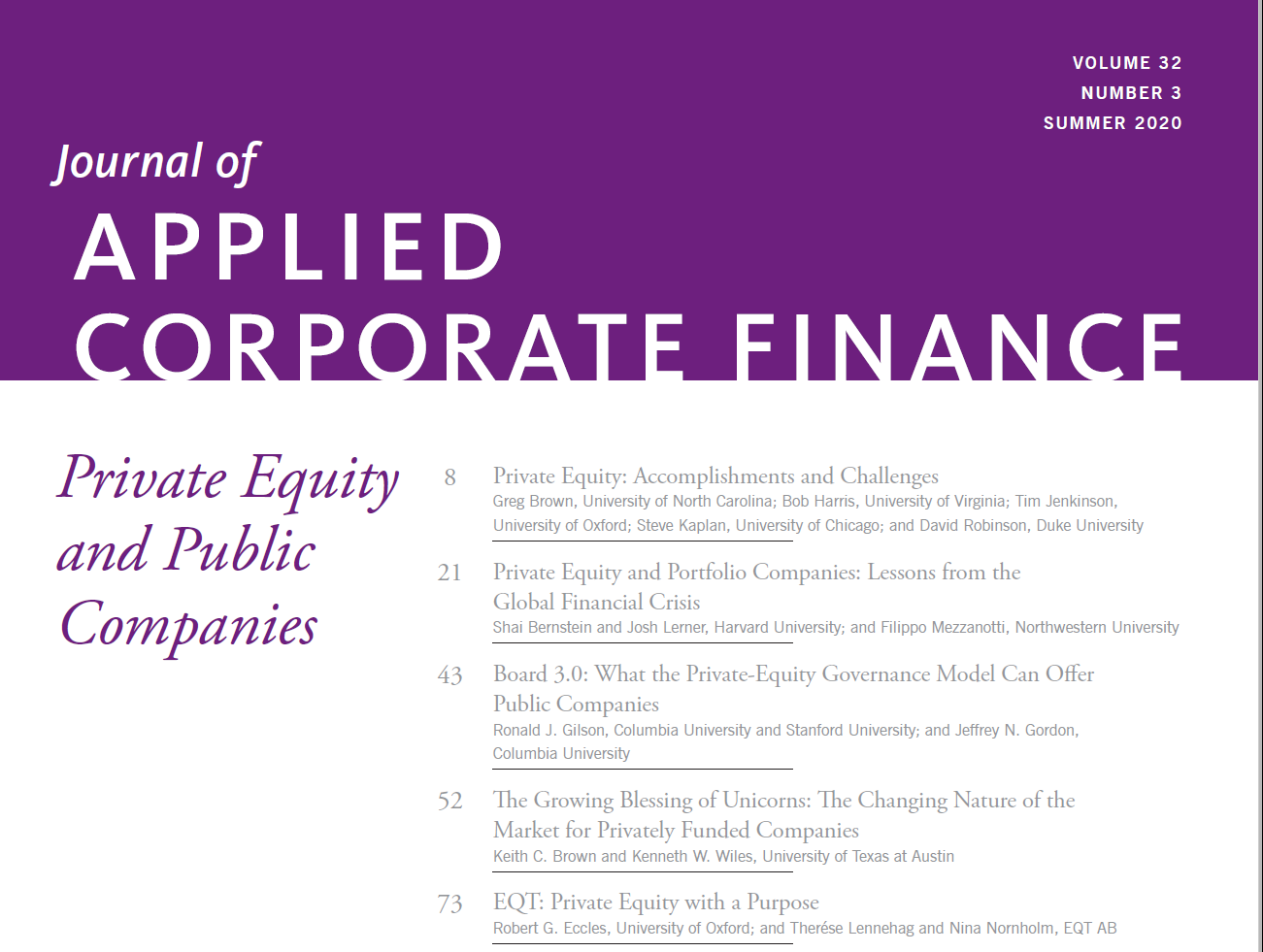 Journal of Applied Corporate Finance Cover